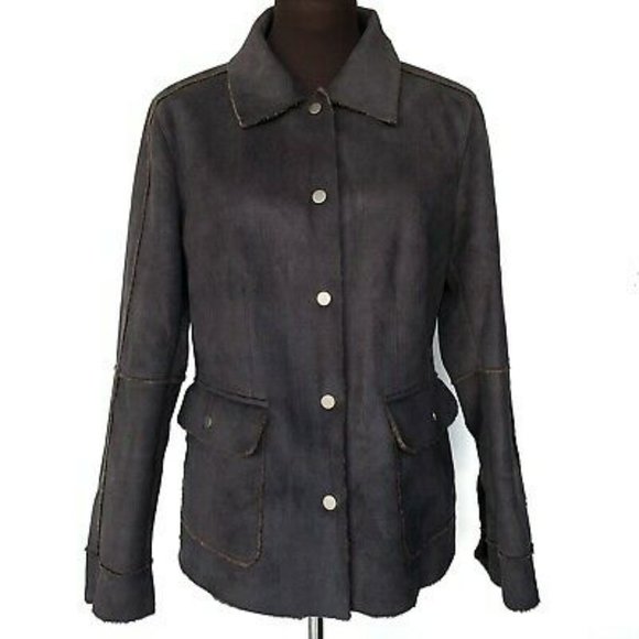 EUC Brown Faux Suede Barn Jacket Style #335 Size Large - Picture 2 of 5